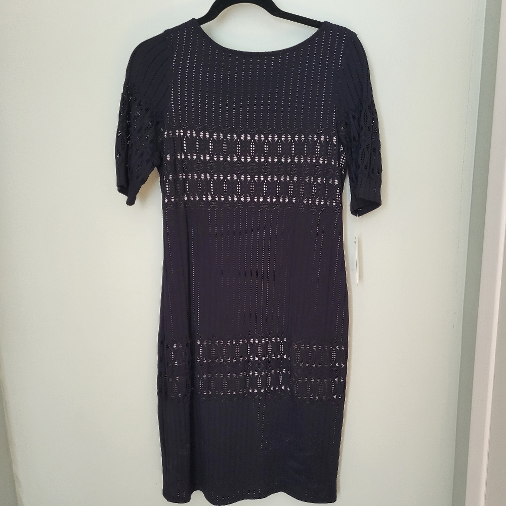Julia‎ Jordan Stretch Knit Illusion Black Sheath Dress New Size 12